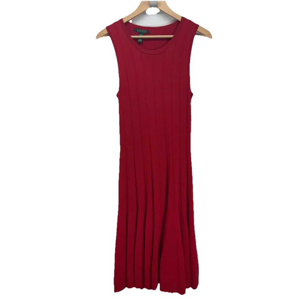 NEW Lauren Ralph Lauren Midi tank Knit Dress Size M RED festive Holiday